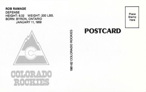 1981-82 Colorado Rockies Postcards #NNO Rob Ramage Back