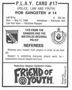1988-89 Kitchener Rangers (OHL) Police #17 Rob Sangster Back
