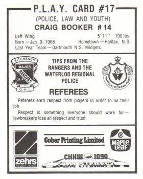1985-86 Kitchener Rangers (OHL) Police #17 Craig Booker Back