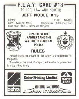 1985-86 Kitchener Rangers (OHL) Police #18 Jeff Noble Back