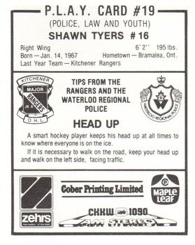 1985-86 Kitchener Rangers (OHL) Police #19 Shawn Tyers Back
