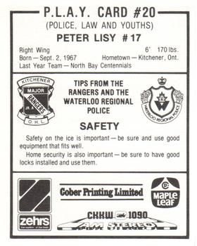 1985-86 Kitchener Rangers (OHL) Police #20 Peter Lisy Back