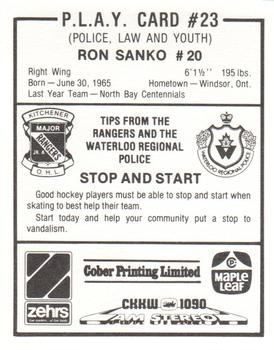 1985-86 Kitchener Rangers (OHL) Police #23 Ron Sanko Back