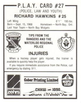1985-86 Kitchener Rangers (OHL) Police #27 Richard Hawkins Back
