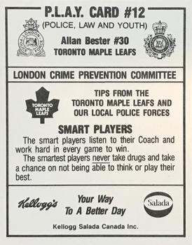 1987-88 Toronto Maple Leafs Police  #12 Allan Bester  Back