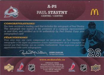 2008-09 Upper Deck McDonald's - Autographs #A-PS Paul Stastny  Back