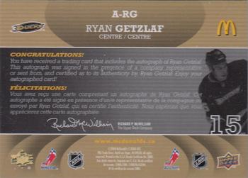 2008-09 Upper Deck McDonald's - Autographs #A-RG Ryan Getzlaf  Back
