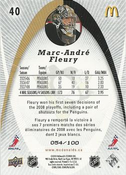 2008-09 Upper Deck McDonald's - Gold #40 Marc-Andre Fleury Back