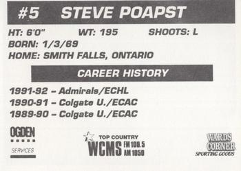 1992-93 Hampton Road Admirals (ECHL) #NNO Steve Poapst Back