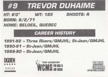 1992-93 Hampton Road Admirals (ECHL) #NNO Trevor Duhaime Back
