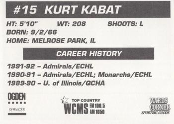 1992-93 Hampton Road Admirals (ECHL) #NNO Kurt Kabat Back