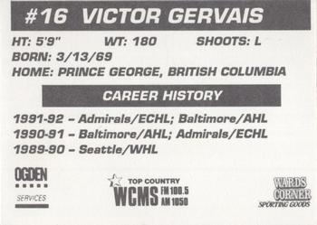 1992-93 Hampton Road Admirals (ECHL) #NNO Victor Gervais Back