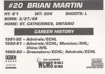 1992-93 Hampton Road Admirals (ECHL) #NNO Brian Martin Back