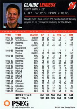 1999-00 PSEG New Jersey Devils #NNO Claude Lemieux Back