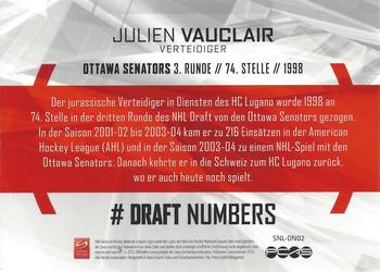 2013 PCAS Silver Series - Draft Numbers #SNL-DN02 Julien Vauclair Back