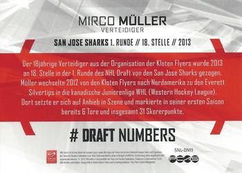2013 PCAS Silver Series - Draft Numbers #SNL-DN11 Mirco Mueller Back