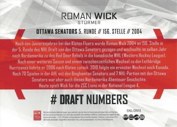 2013 PCAS Silver Series - Draft Numbers #SNL-DN13 Roman Wick Back