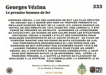 1991-92 Pro Set French #333 Georges Vezina Back