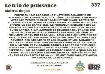 1991-92 Pro Set French #337 Le trio de puissance (The Punch Line) Back