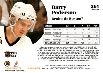 1991-92 Pro Set French #351 Barry Pederson Back