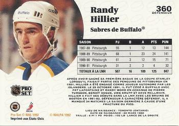 1991-92 Pro Set French #360 Randy Hillier Back