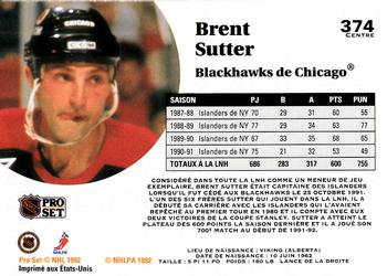 1991-92 Pro Set French #374 Brent Sutter Back