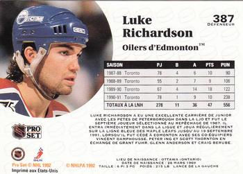 1991-92 Pro Set French #387 Luke Richardson Back