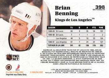 1991-92 Pro Set French #398 Brian Benning Back