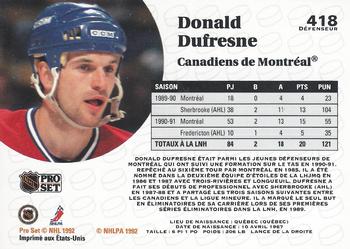 1991-92 Pro Set French #418 Donald Dufresne Back