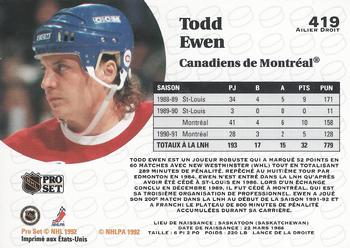 1991-92 Pro Set French #419 Todd Ewen Back