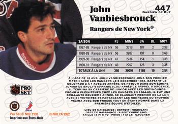 1991-92 Pro Set French #447 John Vanbiesbrouck Back