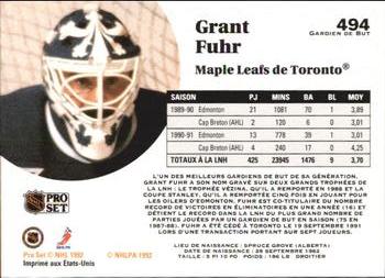 1991-92 Pro Set French #494 Grant Fuhr Back
