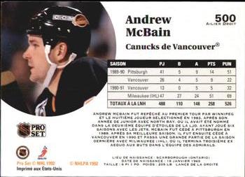 1991-92 Pro Set French #500 Andrew McBain Back