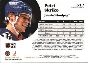1991-92 Pro Set French #517 Petri Skriko Back