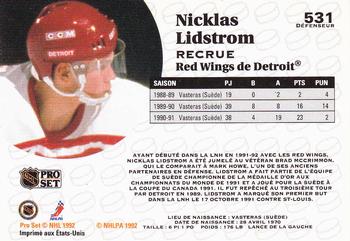 1991-92 Pro Set French #531 Nicklas Lidstrom Back