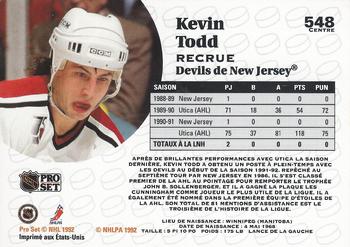 1991-92 Pro Set French #548 Kevin Todd Back