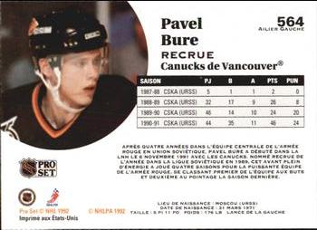 1991-92 Pro Set French #564 Pavel Bure Back