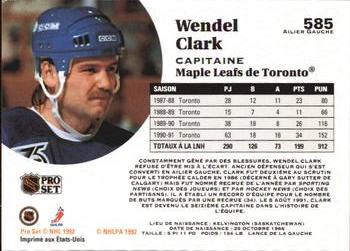 1991-92 Pro Set French #585 Wendel Clark Back