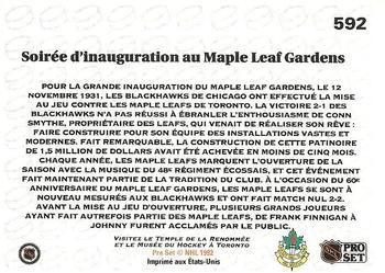 1991-92 Pro Set French #592 Soirée d'inaguration au Maple Leaf Gardens (Opening Night at Maple Leaf Gardens) Back