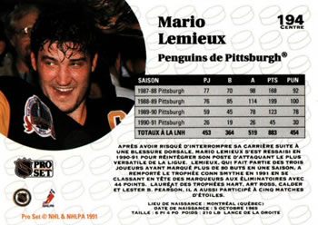 1991-92 Pro Set French #194 Mario Lemieux Back