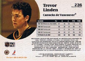 1991-92 Pro Set French #236 Trevor Linden Back