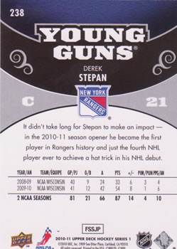 2010-11 Upper Deck #238 Derek Stepan  Back