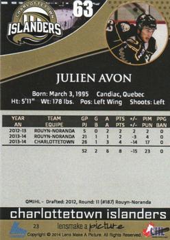 2014-15 Charlottetown Islanders (QMJHL) #23 Julien Avon Back