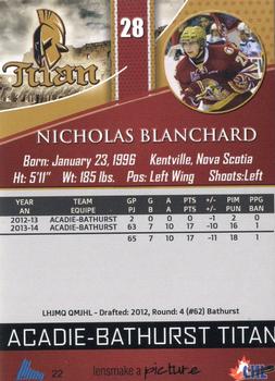 2014-15 Acadie-Bathurst Titan (QMJHL) #22 Nicholas Blanchard Back