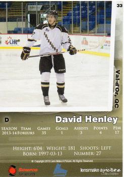 2013-14 Charlottetown Islanders (QMJHL) #33 David Henley Back