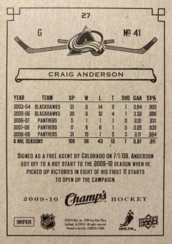 2009-10 Upper Deck Champ's - Red #27 Craig Anderson Back