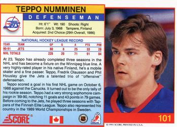 1991-92 Score Canadian English #101 Teppo Numminen Back