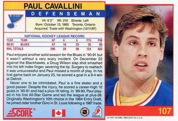 1991-92 Score Canadian English #107 Paul Cavallini Back