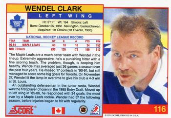 1991-92 Score Canadian English #116 Wendel Clark Back