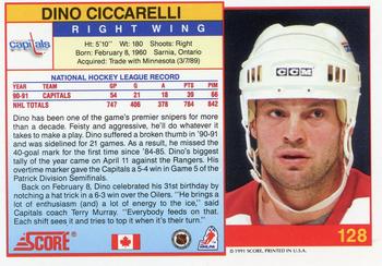 1991-92 Score Canadian English #128 Dino Ciccarelli Back